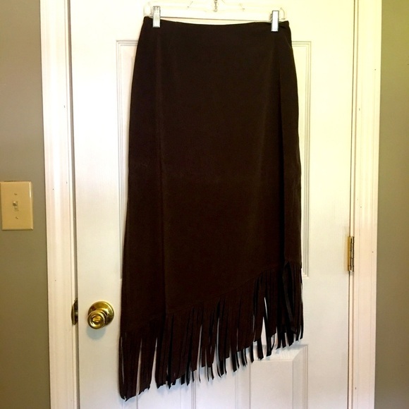 Denim & Co fringed asymmetrical skirt sz M. Boho, Lagenlook, office, casual. - Picture 1 of 8